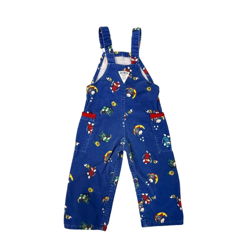 Vintage OshKosh Vestbak Mouse Detective Corduroy Overalls Toddler 2T USA